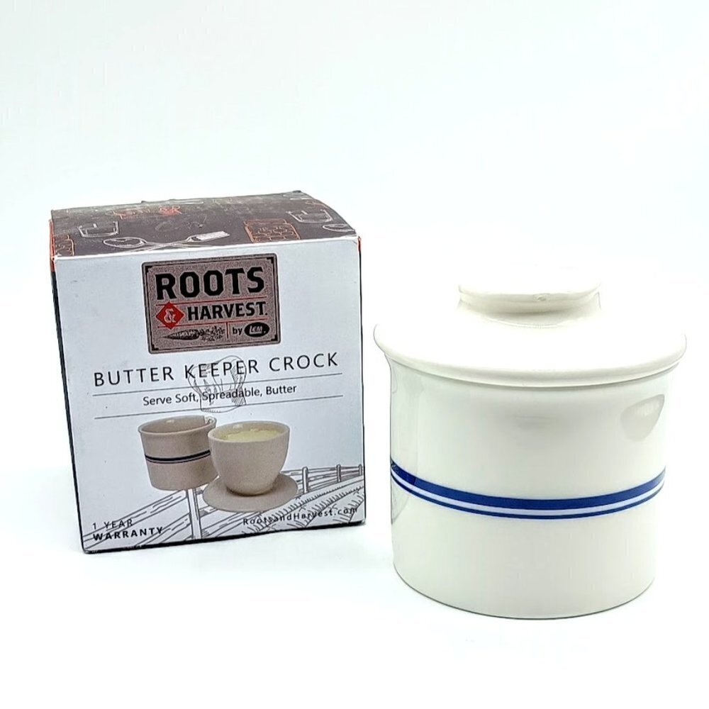Roots & Harvest Butter Keeper Stoneware Crock NIB